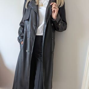 Black Women's Trench Coat in Vegan Leather